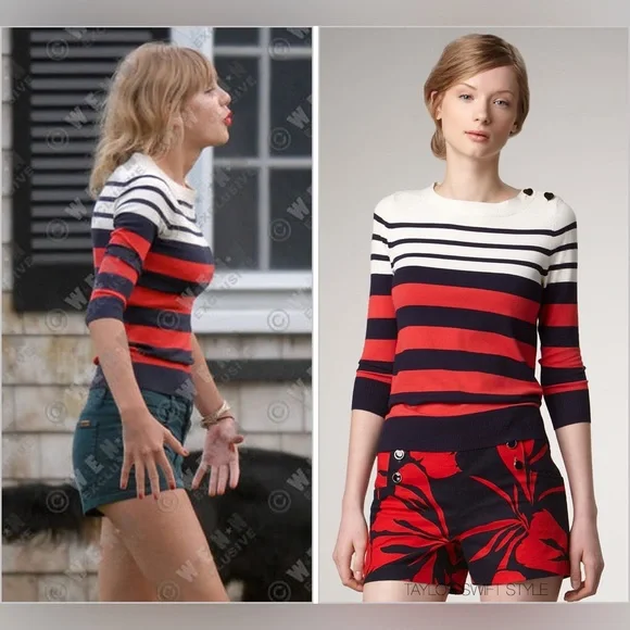 RARE Shoshanna Red/Navy Striped Caroline Sweater L - Picture 3 of 7